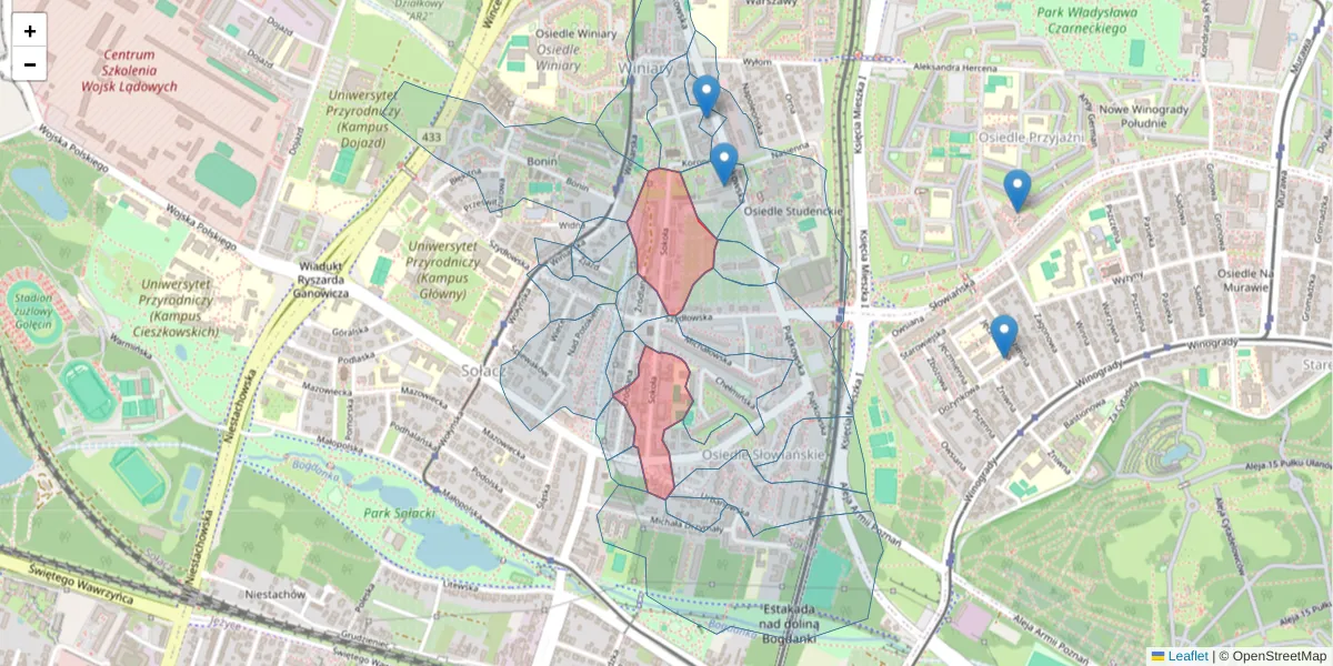 Szczegółowa mapa kodu pocztowego 60-644 z granicami, sąsiednimi kodami pocztowymi i urzędami pocztowymi