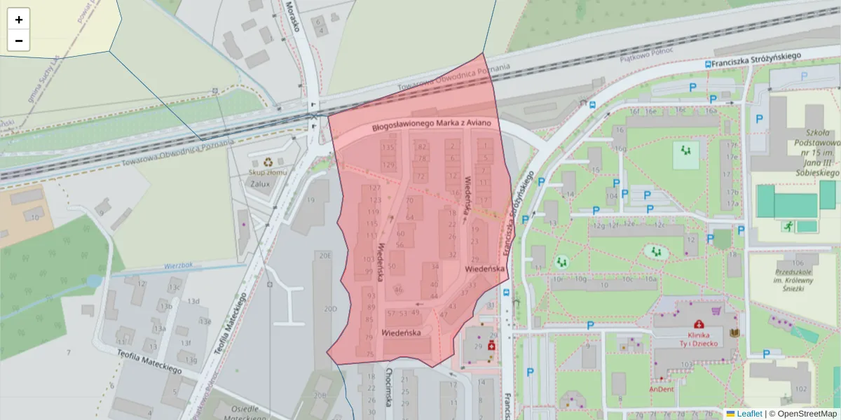 Szczegółowa mapa kodu pocztowego 60-683 z granicami, sąsiednimi kodami pocztowymi i urzędami pocztowymi