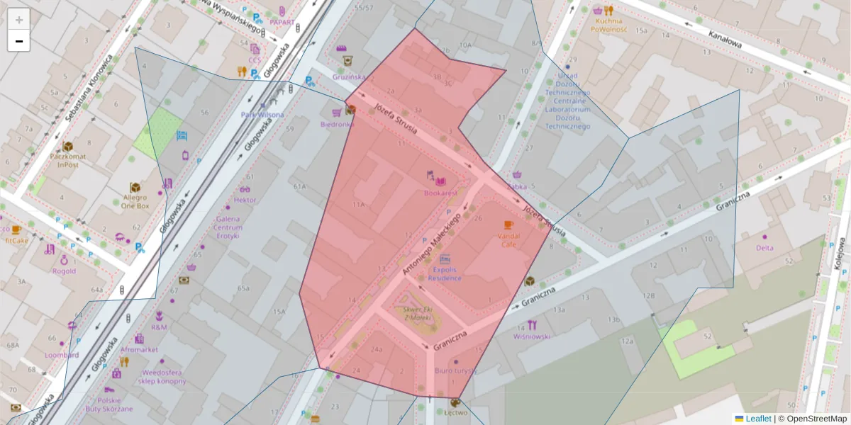 Szczegółowa mapa kodu pocztowego 60-711 z granicami, sąsiednimi kodami pocztowymi i urzędami pocztowymi