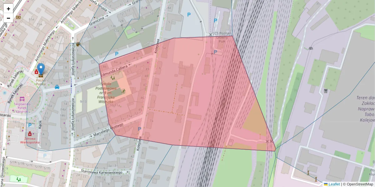Szczegółowa mapa kodu pocztowego 60-720 z granicami, sąsiednimi kodami pocztowymi i urzędami pocztowymi