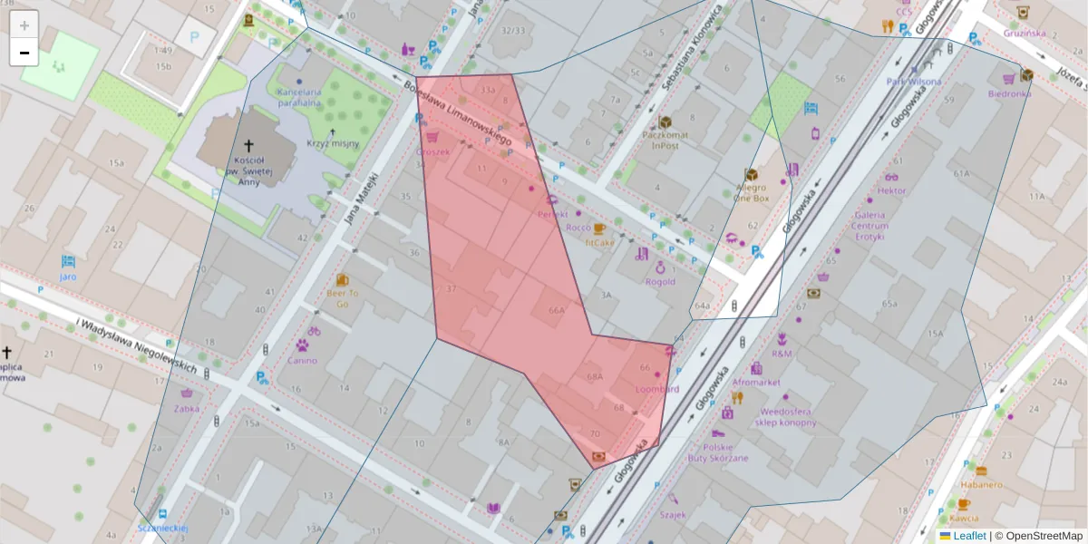 Szczegółowa mapa kodu pocztowego 60-740 z granicami, sąsiednimi kodami pocztowymi i urzędami pocztowymi