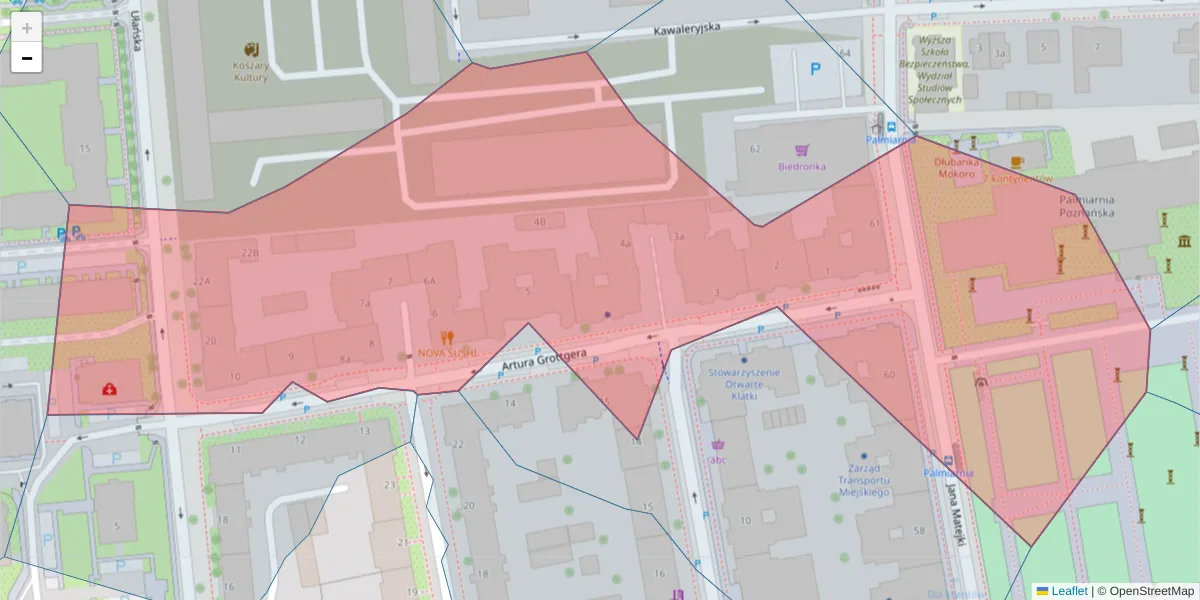 Szczegółowa mapa kodu pocztowego 60-757 z granicami, sąsiednimi kodami pocztowymi i urzędami pocztowymi
