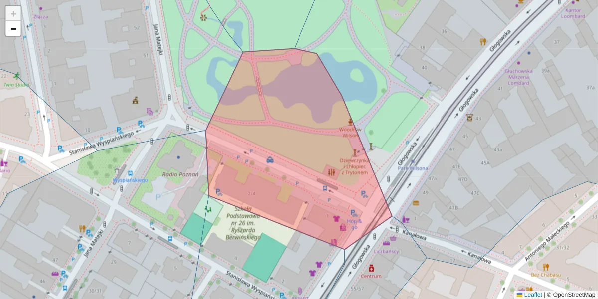 Szczegółowa mapa kodu pocztowego 60-765 z granicami, sąsiednimi kodami pocztowymi i urzędami pocztowymi