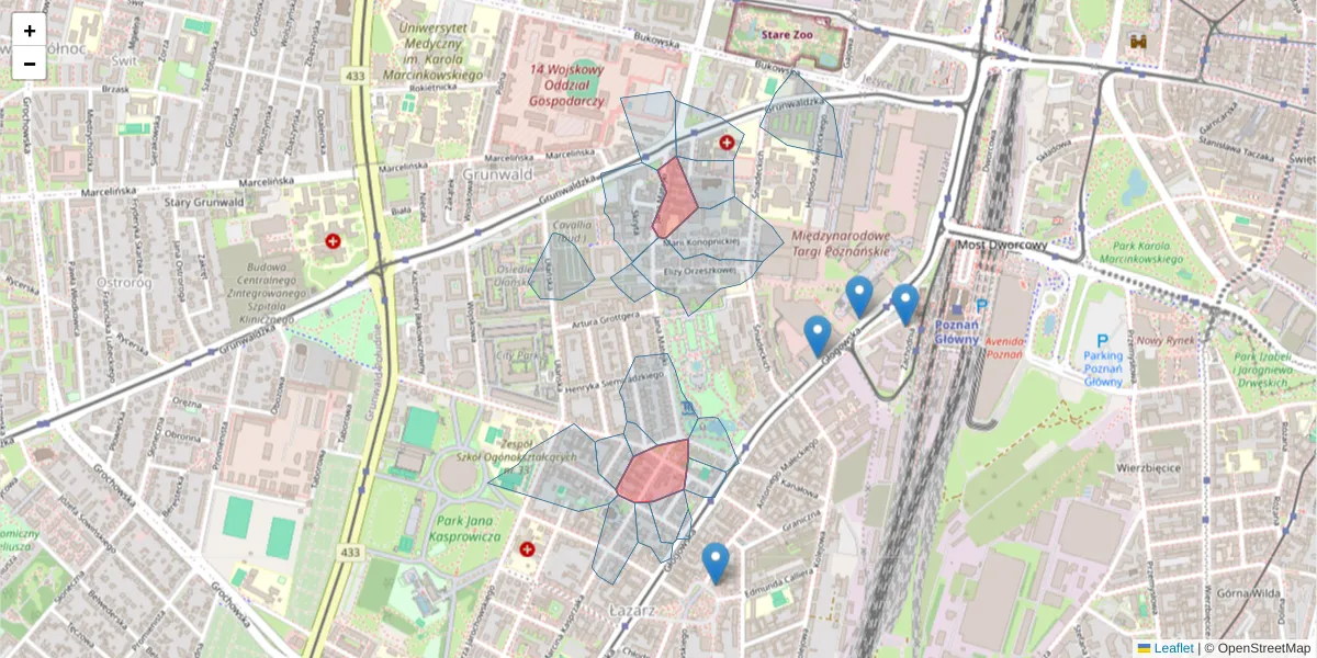 Szczegółowa mapa kodu pocztowego 60-766 z granicami, sąsiednimi kodami pocztowymi i urzędami pocztowymi