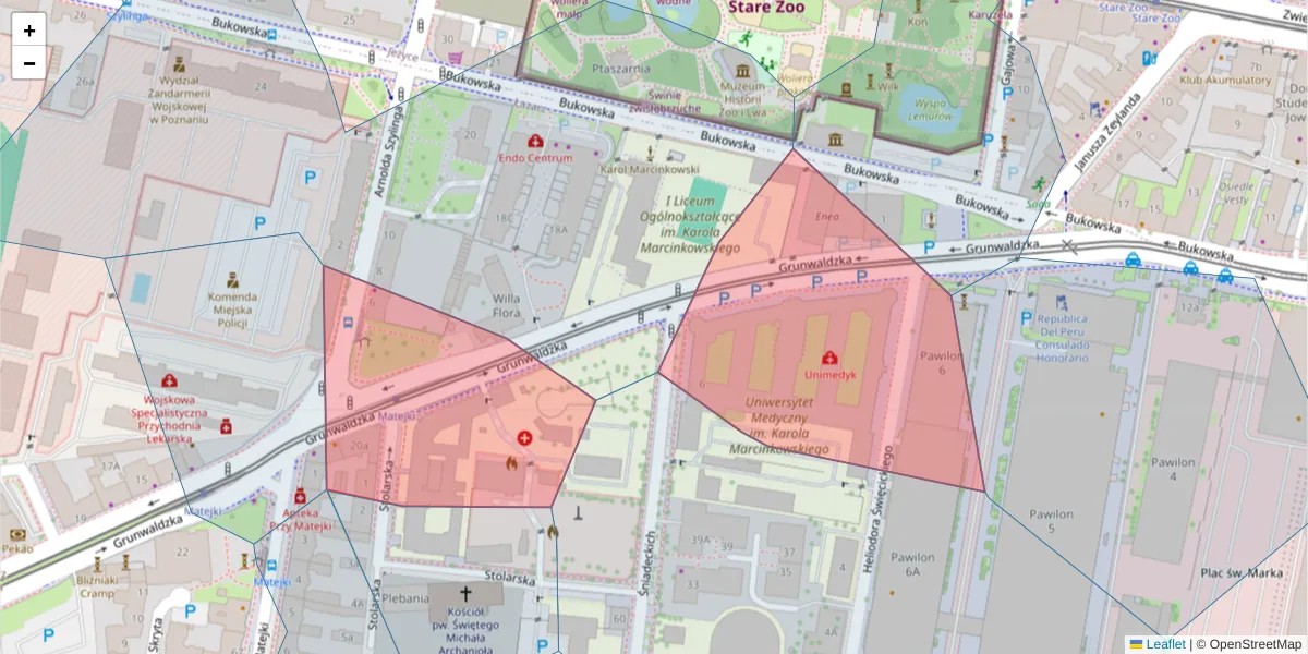 Szczegółowa mapa kodu pocztowego 60-780 z granicami, sąsiednimi kodami pocztowymi i urzędami pocztowymi