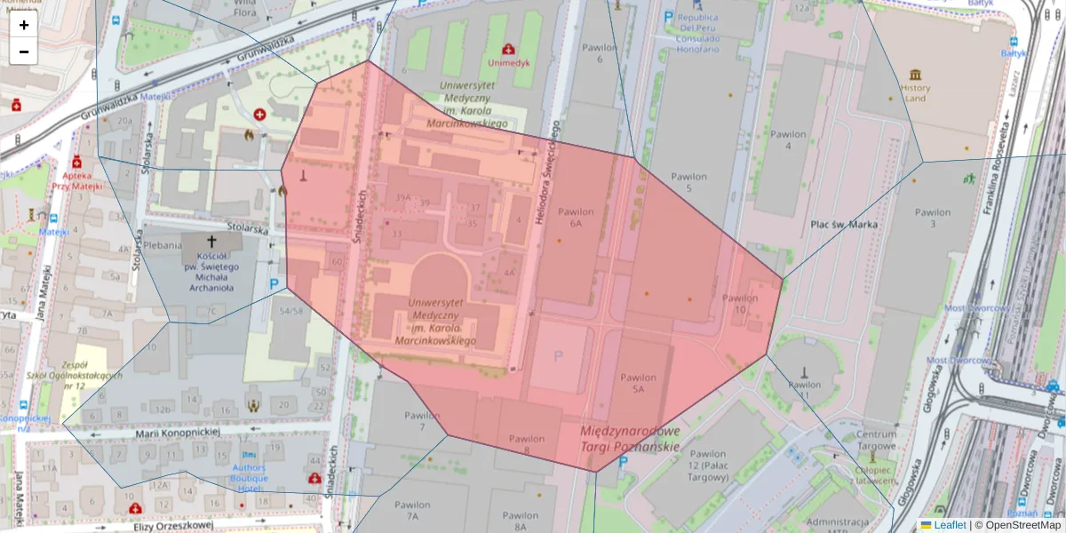 Szczegółowa mapa kodu pocztowego 60-781 z granicami, sąsiednimi kodami pocztowymi i urzędami pocztowymi
