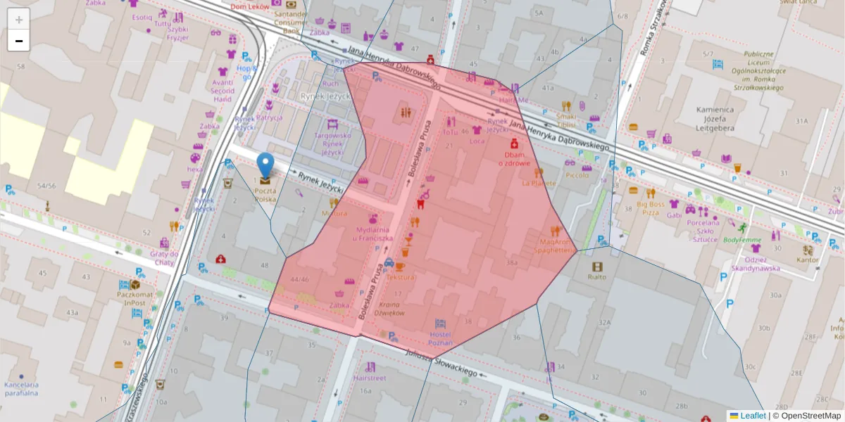 Szczegółowa mapa kodu pocztowego 60-820 z granicami, sąsiednimi kodami pocztowymi i urzędami pocztowymi