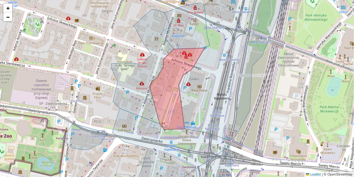 Szczegółowa mapa kodu pocztowego 60-821 z granicami, sąsiednimi kodami pocztowymi i urzędami pocztowymi