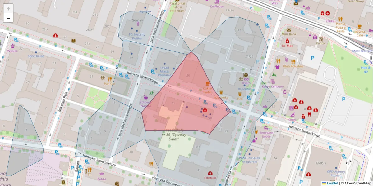 Szczegółowa mapa kodu pocztowego 60-822 z granicami, sąsiednimi kodami pocztowymi i urzędami pocztowymi