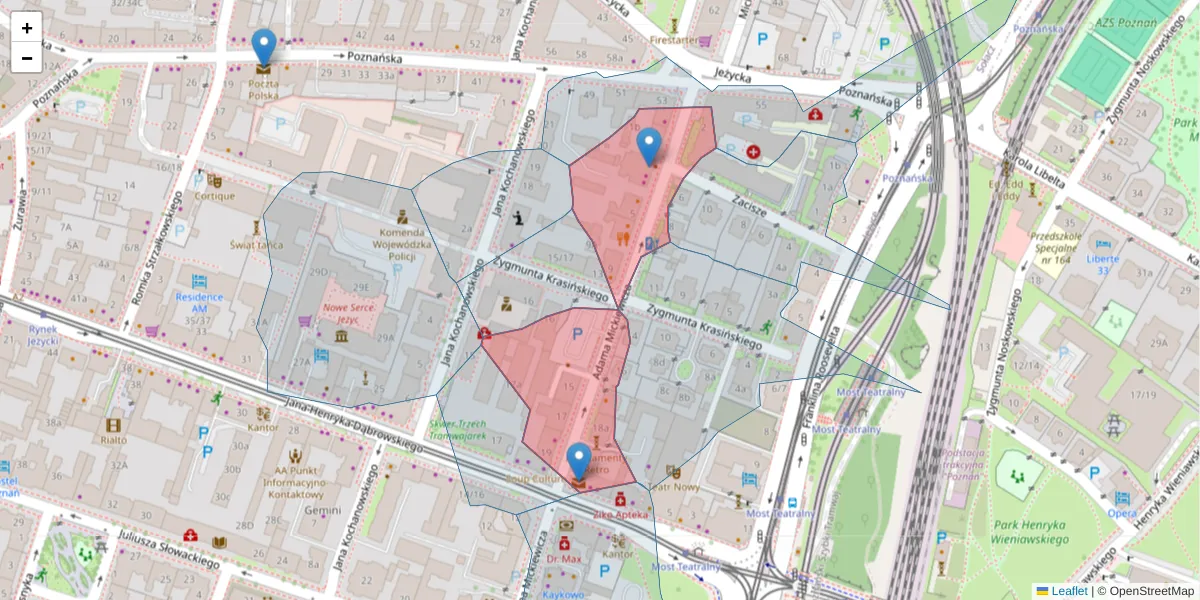 Szczegółowa mapa kodu pocztowego 60-833 z granicami, sąsiednimi kodami pocztowymi i urzędami pocztowymi