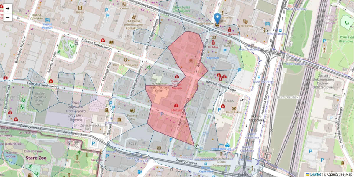Szczegółowa mapa kodu pocztowego 60-835 z granicami, sąsiednimi kodami pocztowymi i urzędami pocztowymi