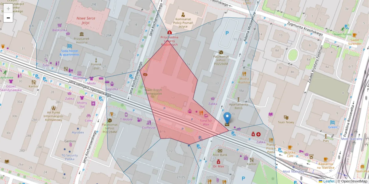 Szczegółowa mapa kodu pocztowego 60-838 z granicami, sąsiednimi kodami pocztowymi i urzędami pocztowymi