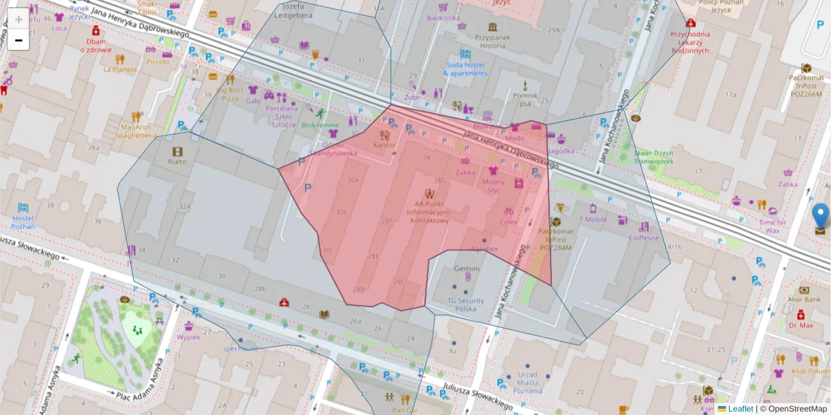 Szczegółowa mapa kodu pocztowego 60-841 z granicami, sąsiednimi kodami pocztowymi i urzędami pocztowymi