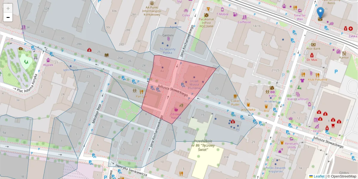 Szczegółowa mapa kodu pocztowego 60-845 z granicami, sąsiednimi kodami pocztowymi i urzędami pocztowymi