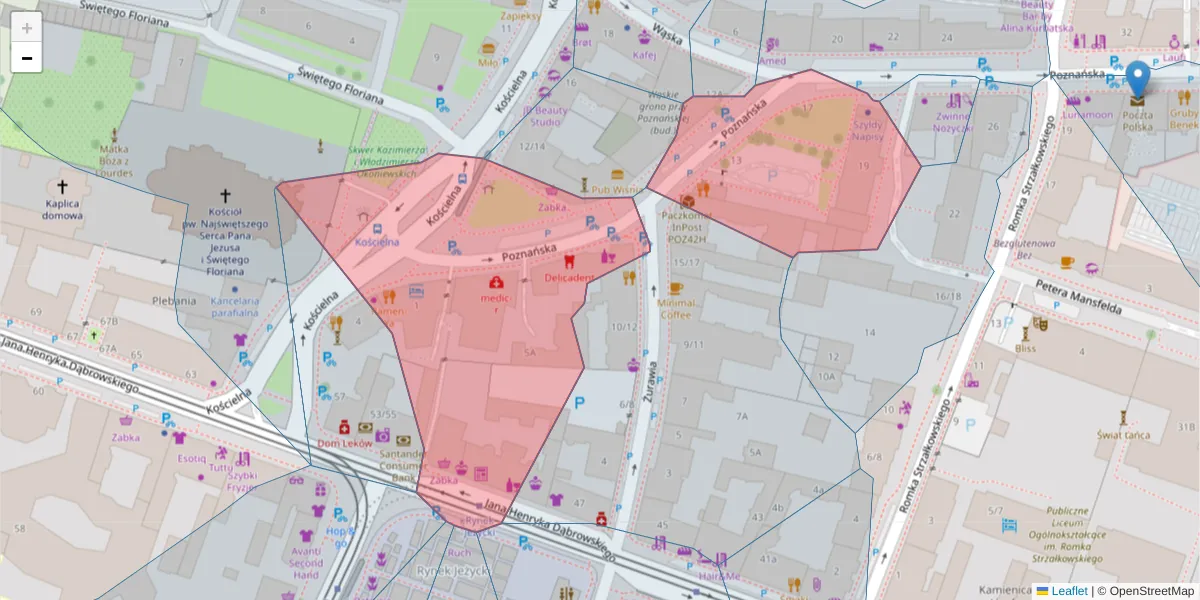 Szczegółowa mapa kodu pocztowego 60-848 z granicami, sąsiednimi kodami pocztowymi i urzędami pocztowymi