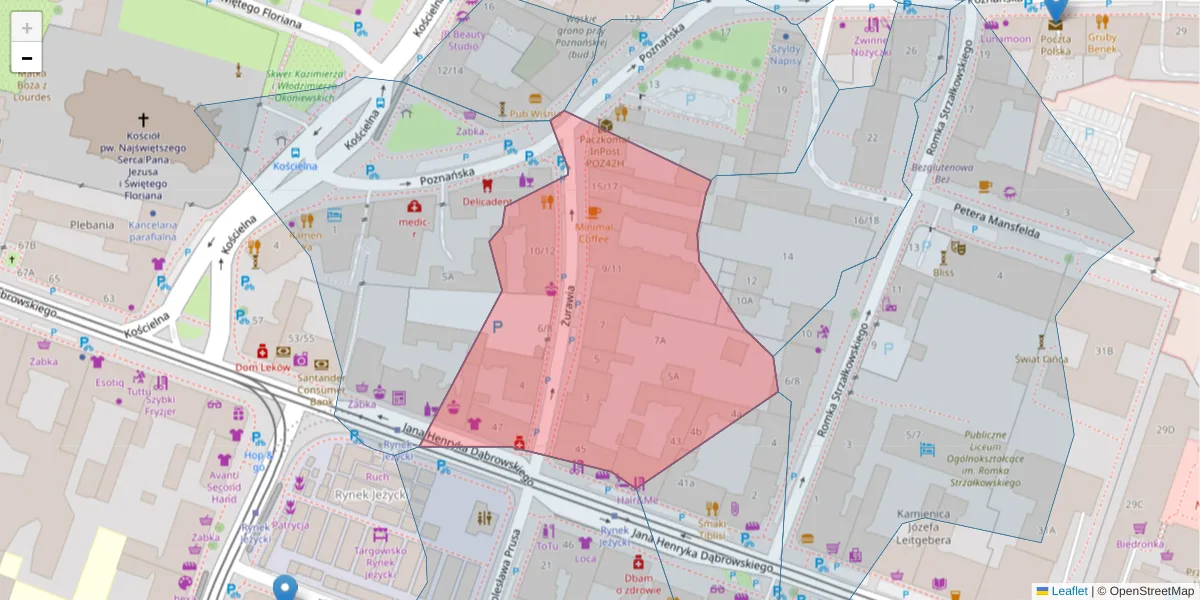 Szczegółowa mapa kodu pocztowego 60-860 z granicami, sąsiednimi kodami pocztowymi i urzędami pocztowymi