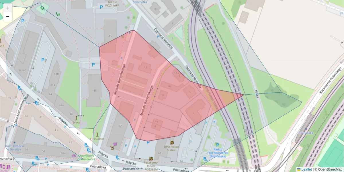 Szczegółowa mapa kodu pocztowego 60-866 z granicami, sąsiednimi kodami pocztowymi i urzędami pocztowymi