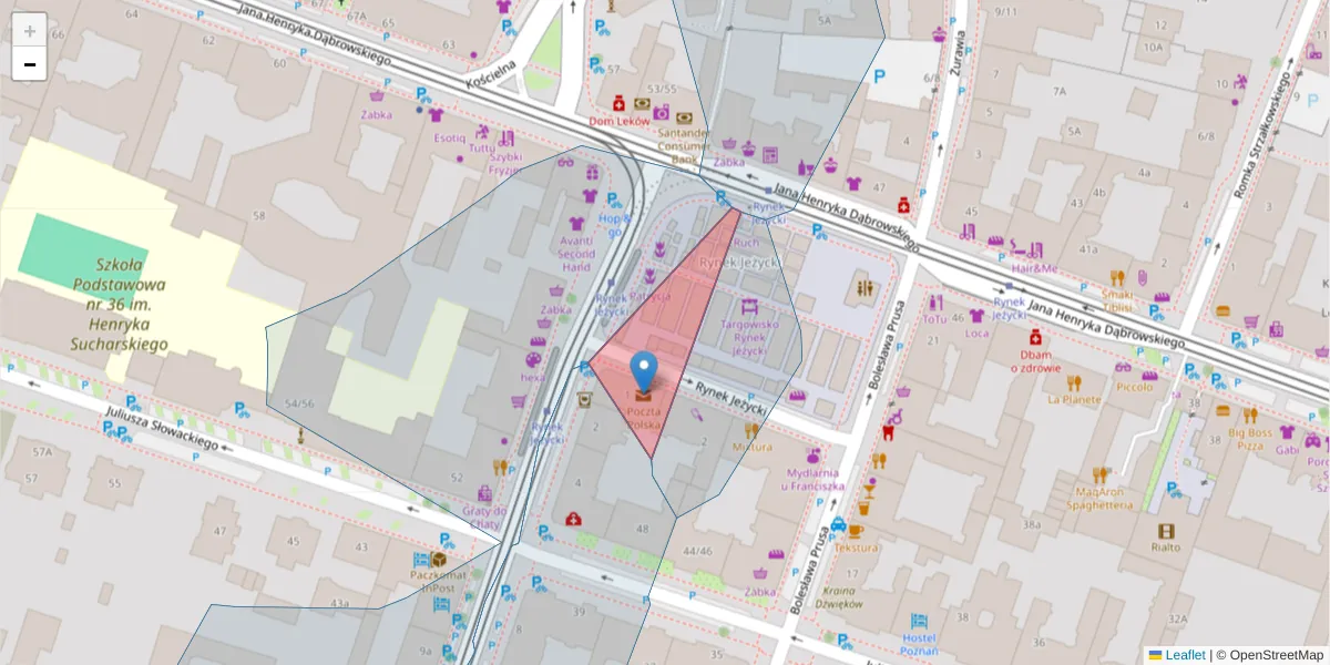 Szczegółowa mapa kodu pocztowego 60-870 z granicami, sąsiednimi kodami pocztowymi i urzędami pocztowymi