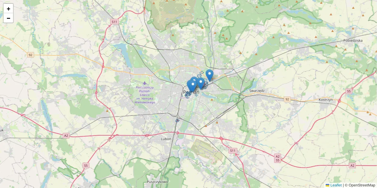 Szczegółowa mapa kodu pocztowego 61-001 z granicami, sąsiednimi kodami pocztowymi i urzędami pocztowymi