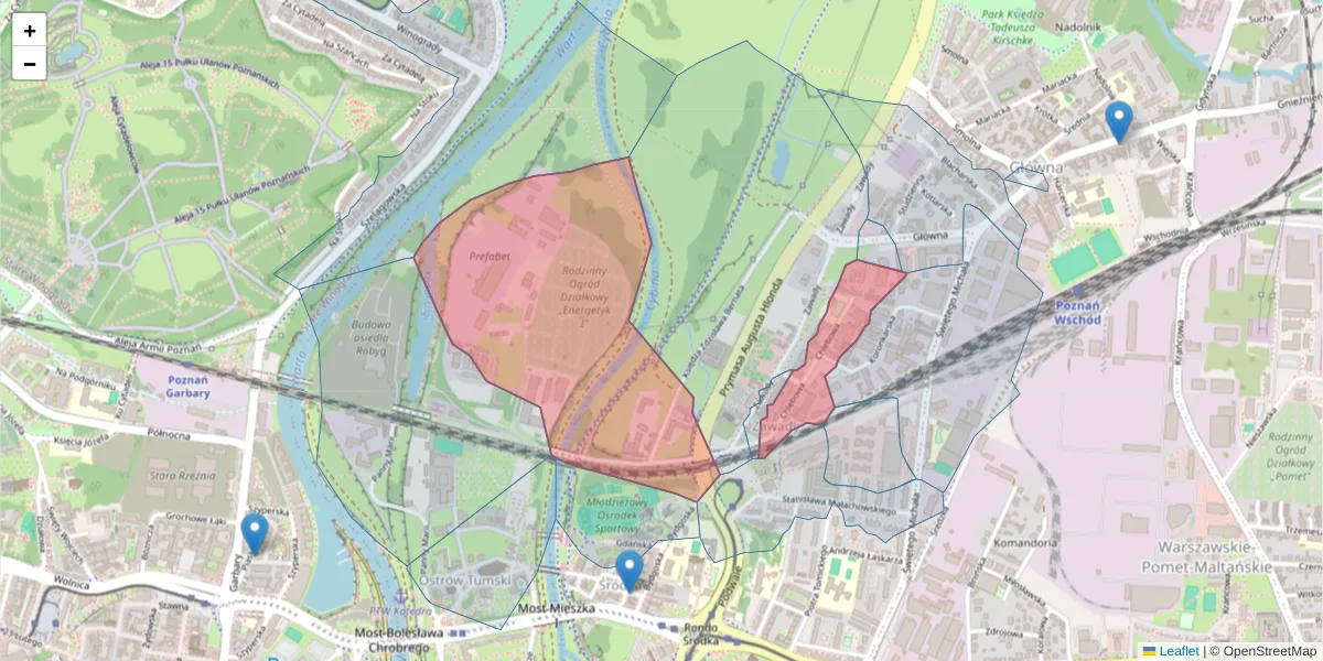 Szczegółowa mapa kodu pocztowego 61-003 z granicami, sąsiednimi kodami pocztowymi i urzędami pocztowymi