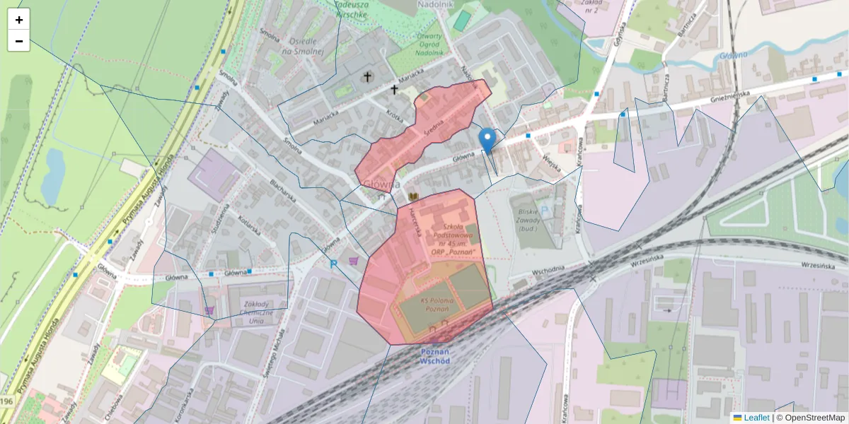 Szczegółowa mapa kodu pocztowego 61-011 z granicami, sąsiednimi kodami pocztowymi i urzędami pocztowymi
