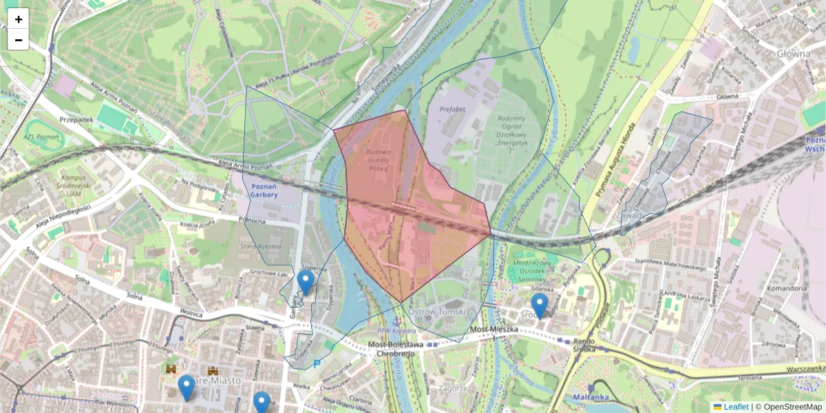 Szczegółowa mapa kodu pocztowego 61-108 z granicami, sąsiednimi kodami pocztowymi i urzędami pocztowymi