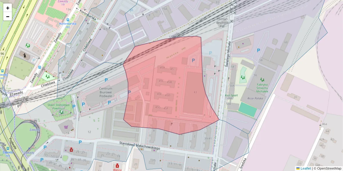 Szczegółowa mapa kodu pocztowego 61-119 z granicami, sąsiednimi kodami pocztowymi i urzędami pocztowymi