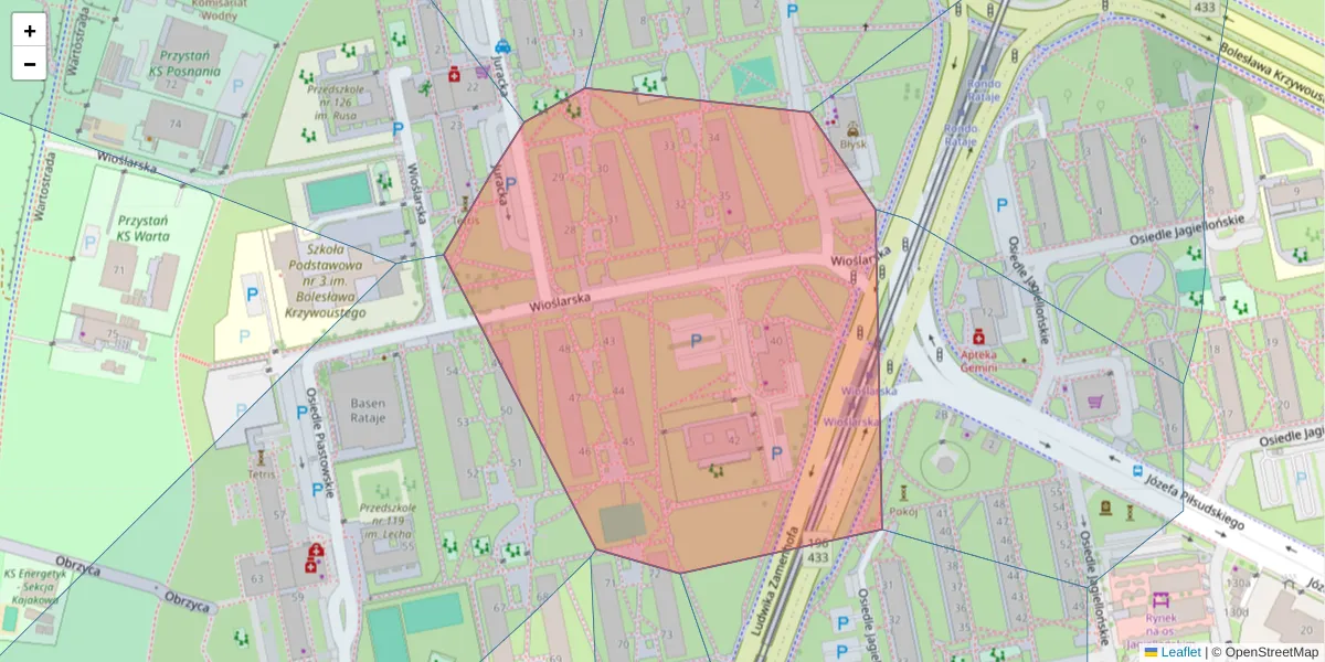 Szczegółowa mapa kodu pocztowego 61-152 z granicami, sąsiednimi kodami pocztowymi i urzędami pocztowymi