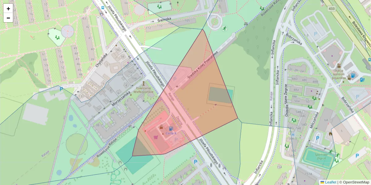 Szczegółowa mapa kodu pocztowego 61-246 z granicami, sąsiednimi kodami pocztowymi i urzędami pocztowymi