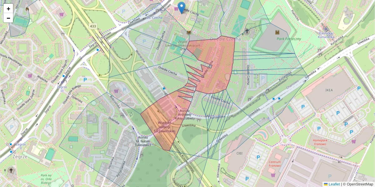 Szczegółowa mapa kodu pocztowego 61-287 z granicami, sąsiednimi kodami pocztowymi i urzędami pocztowymi