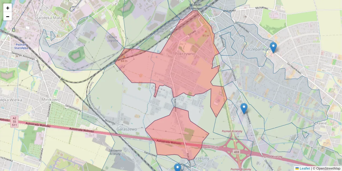Szczegółowa mapa kodu pocztowego 61-315 z granicami, sąsiednimi kodami pocztowymi i urzędami pocztowymi