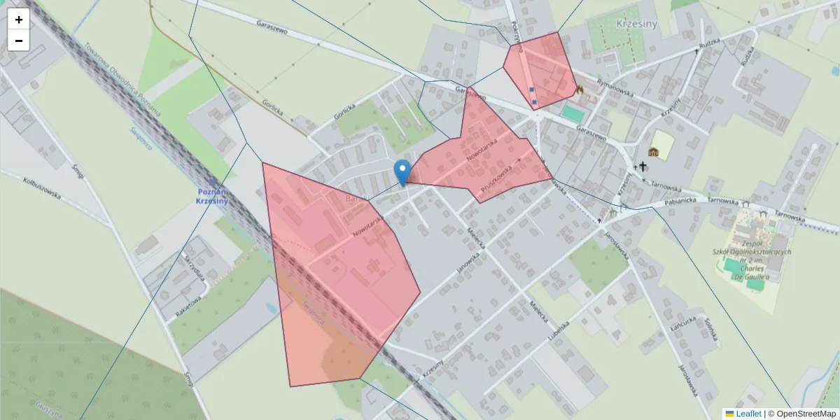 Szczegółowa mapa kodu pocztowego 61-318 z granicami, sąsiednimi kodami pocztowymi i urzędami pocztowymi