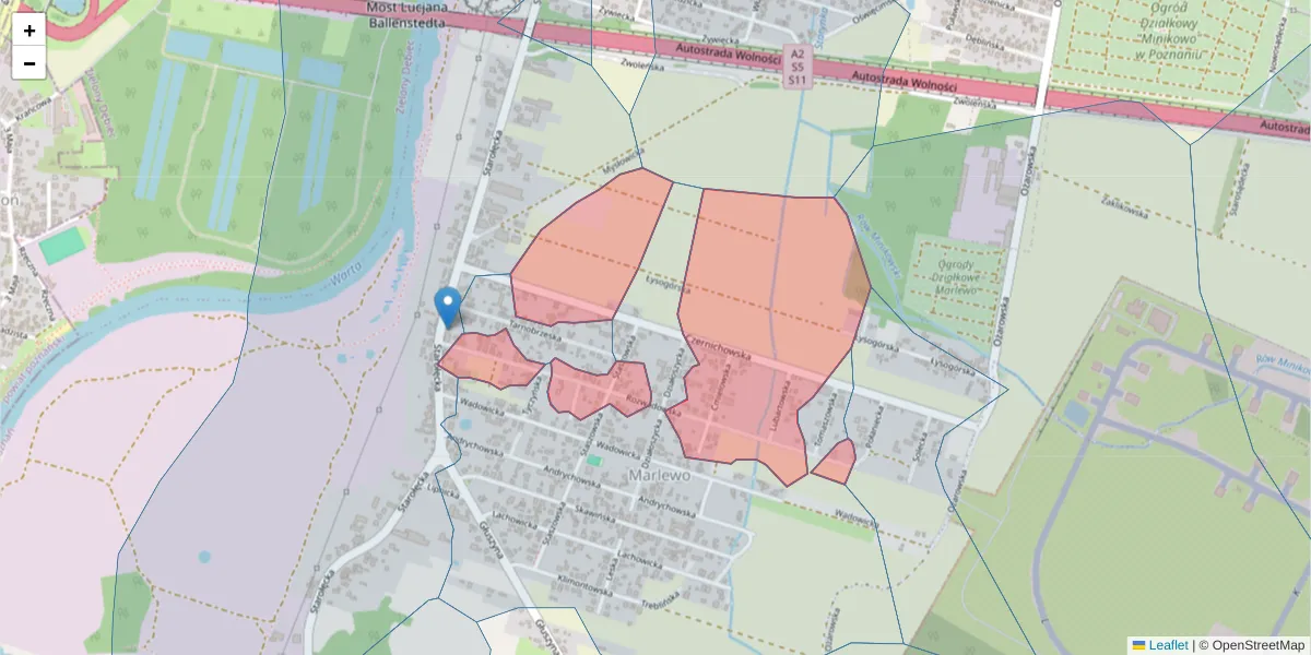 Szczegółowa mapa kodu pocztowego 61-334 z granicami, sąsiednimi kodami pocztowymi i urzędami pocztowymi