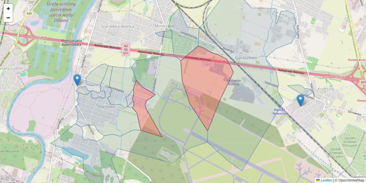 Szczegółowa mapa kodu pocztowego 61-335 z granicami, sąsiednimi kodami pocztowymi i urzędami pocztowymi