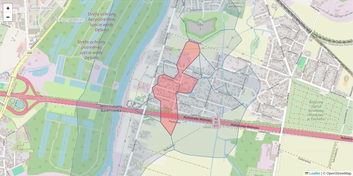 Szczegółowa mapa kodu pocztowego 61-345 z granicami, sąsiednimi kodami pocztowymi i urzędami pocztowymi