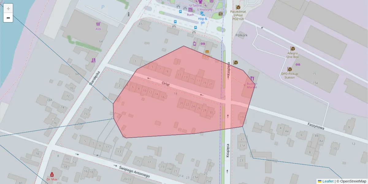 Szczegółowa mapa kodu pocztowego 61-348 z granicami, sąsiednimi kodami pocztowymi i urzędami pocztowymi