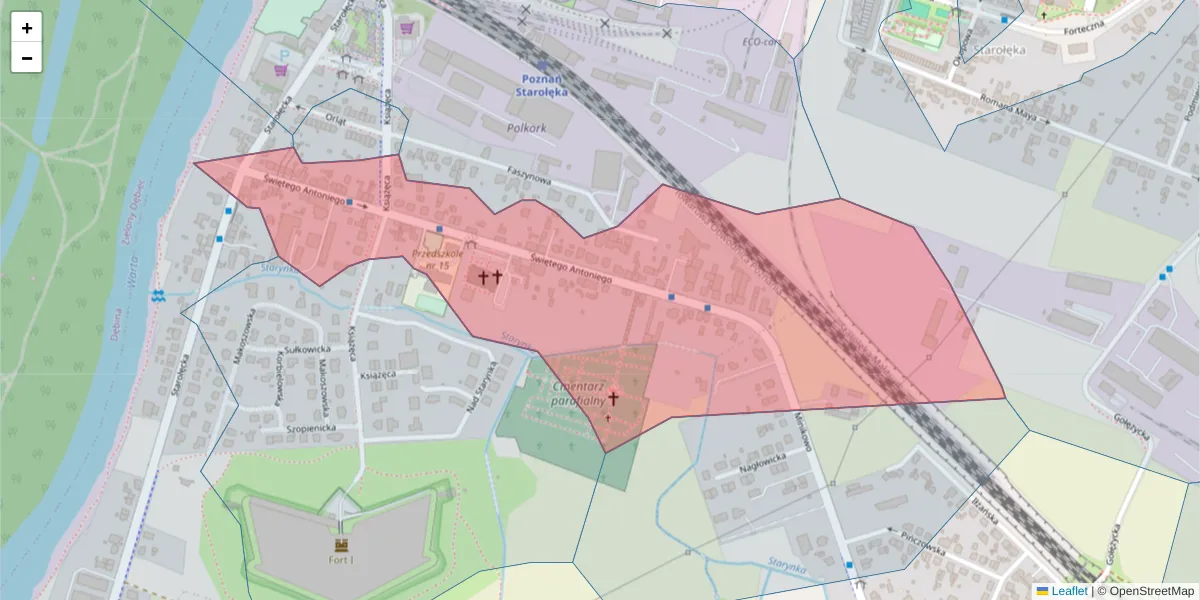 Szczegółowa mapa kodu pocztowego 61-359 z granicami, sąsiednimi kodami pocztowymi i urzędami pocztowymi