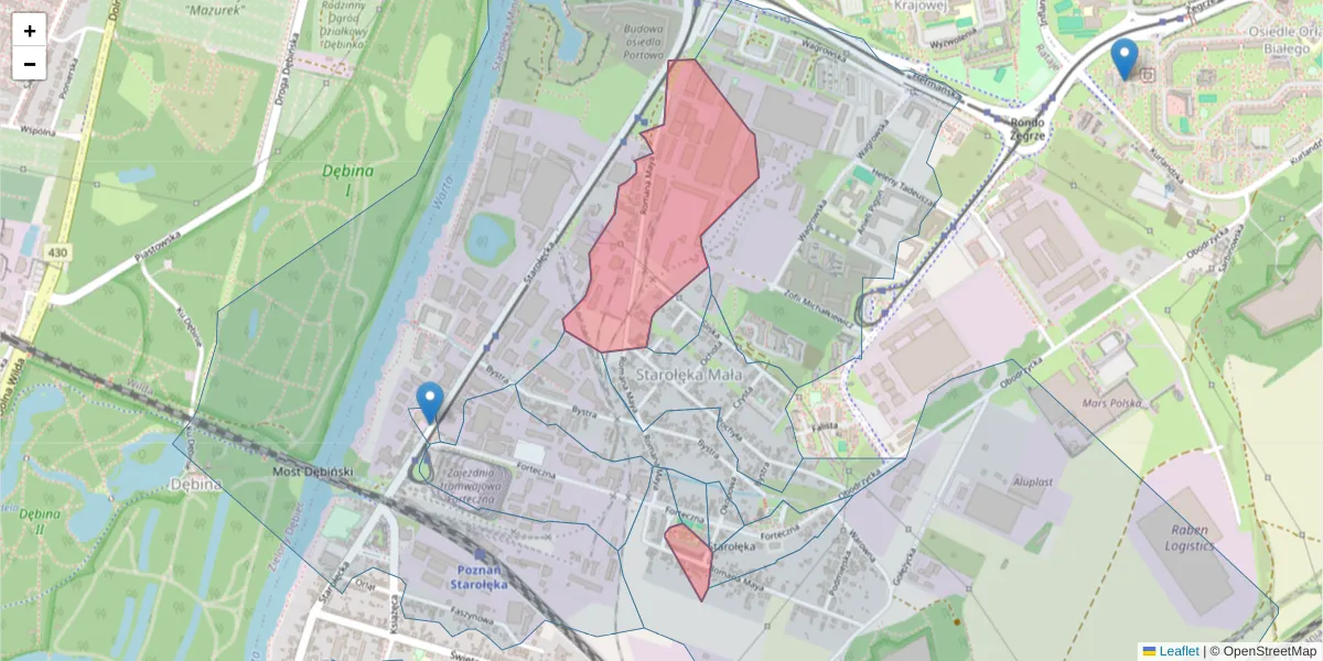 Szczegółowa mapa kodu pocztowego 61-371 z granicami, sąsiednimi kodami pocztowymi i urzędami pocztowymi