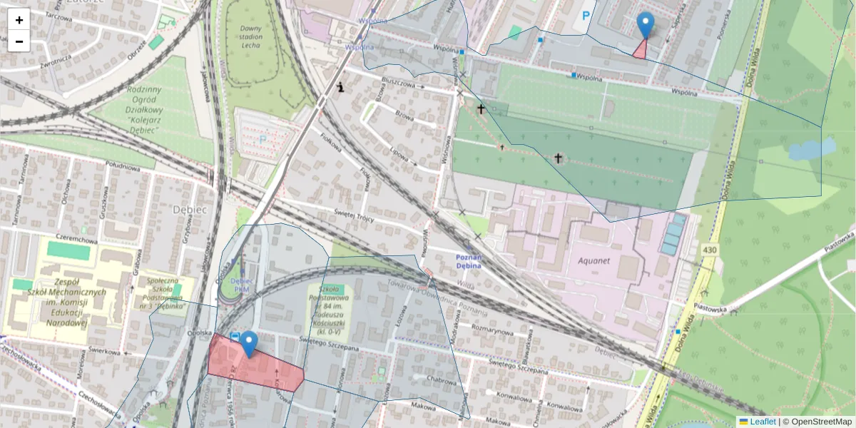 Szczegółowa mapa kodu pocztowego 61-440 z granicami, sąsiednimi kodami pocztowymi i urzędami pocztowymi