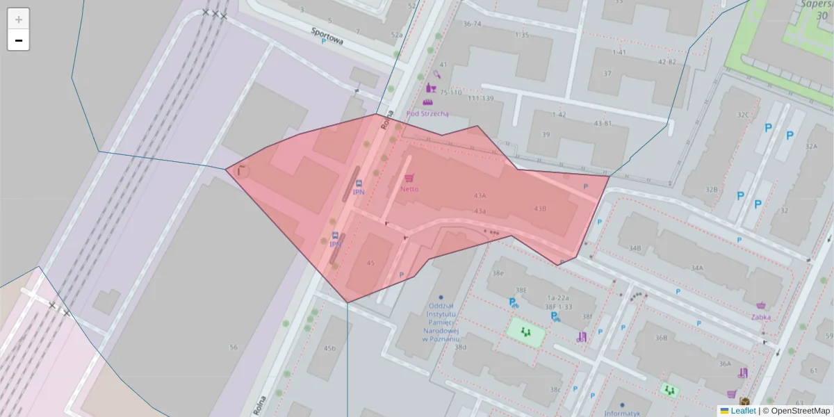 Szczegółowa mapa kodu pocztowego 61-487 z granicami, sąsiednimi kodami pocztowymi i urzędami pocztowymi