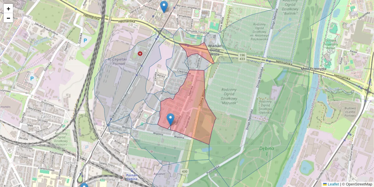 Szczegółowa mapa kodu pocztowego 61-493 z granicami, sąsiednimi kodami pocztowymi i urzędami pocztowymi