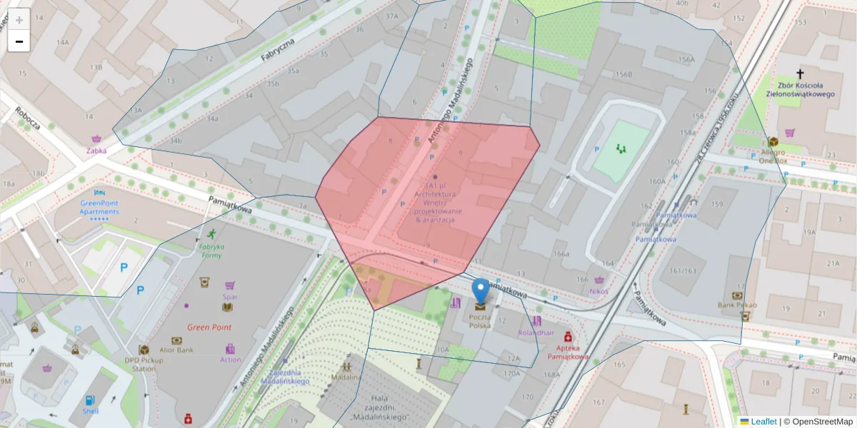 Szczegółowa mapa kodu pocztowego 61-509 z granicami, sąsiednimi kodami pocztowymi i urzędami pocztowymi