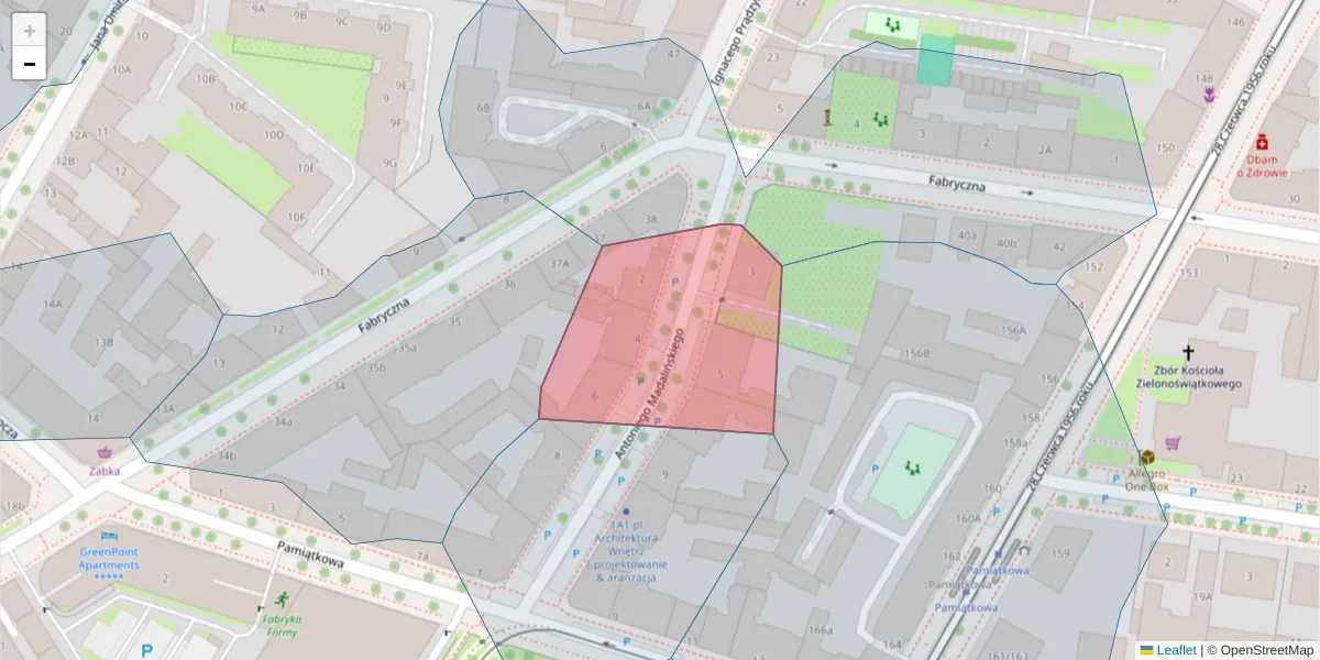 Szczegółowa mapa kodu pocztowego 61-511 z granicami, sąsiednimi kodami pocztowymi i urzędami pocztowymi