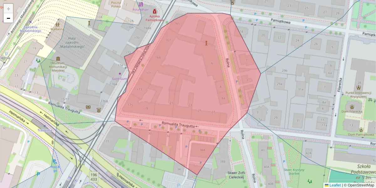 Szczegółowa mapa kodu pocztowego 61-515 z granicami, sąsiednimi kodami pocztowymi i urzędami pocztowymi