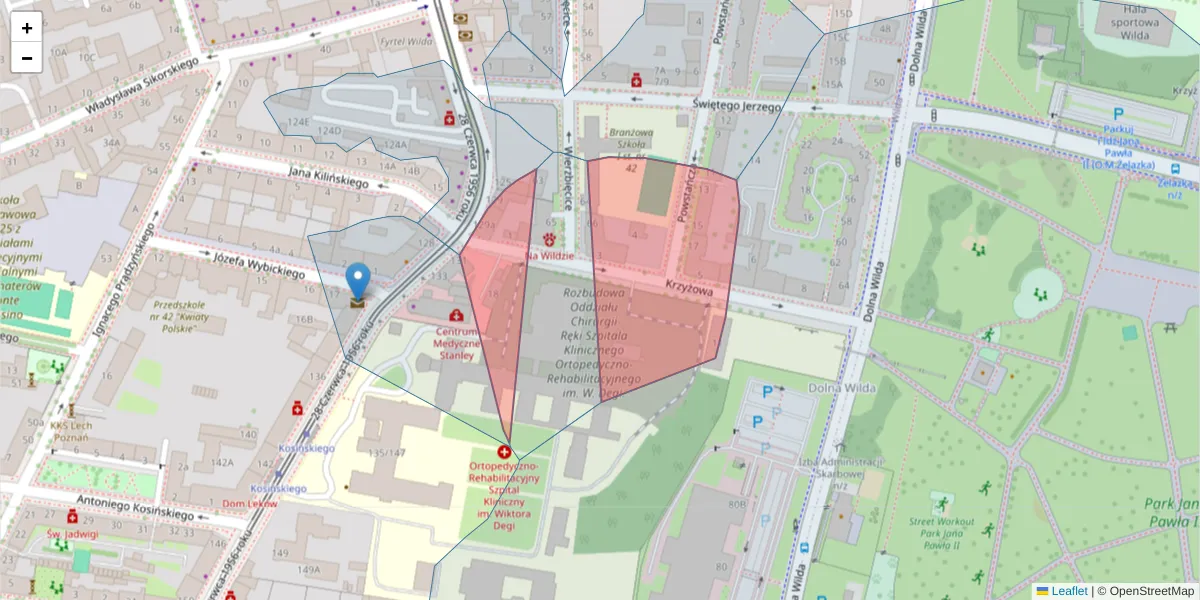 Szczegółowa mapa kodu pocztowego 61-545 z granicami, sąsiednimi kodami pocztowymi i urzędami pocztowymi