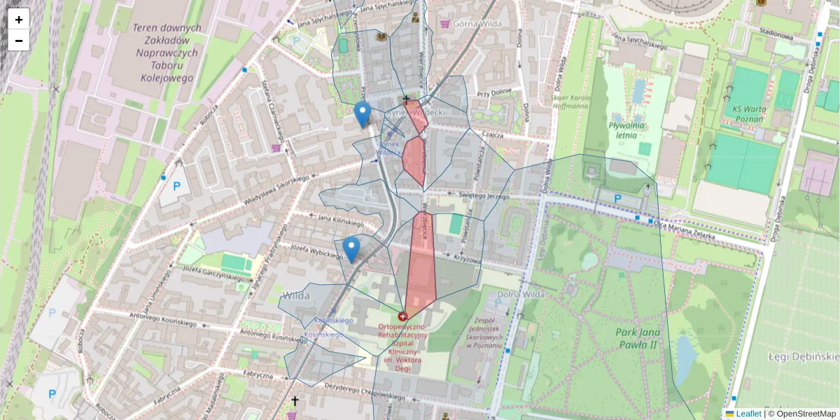 Szczegółowa mapa kodu pocztowego 61-547 z granicami, sąsiednimi kodami pocztowymi i urzędami pocztowymi