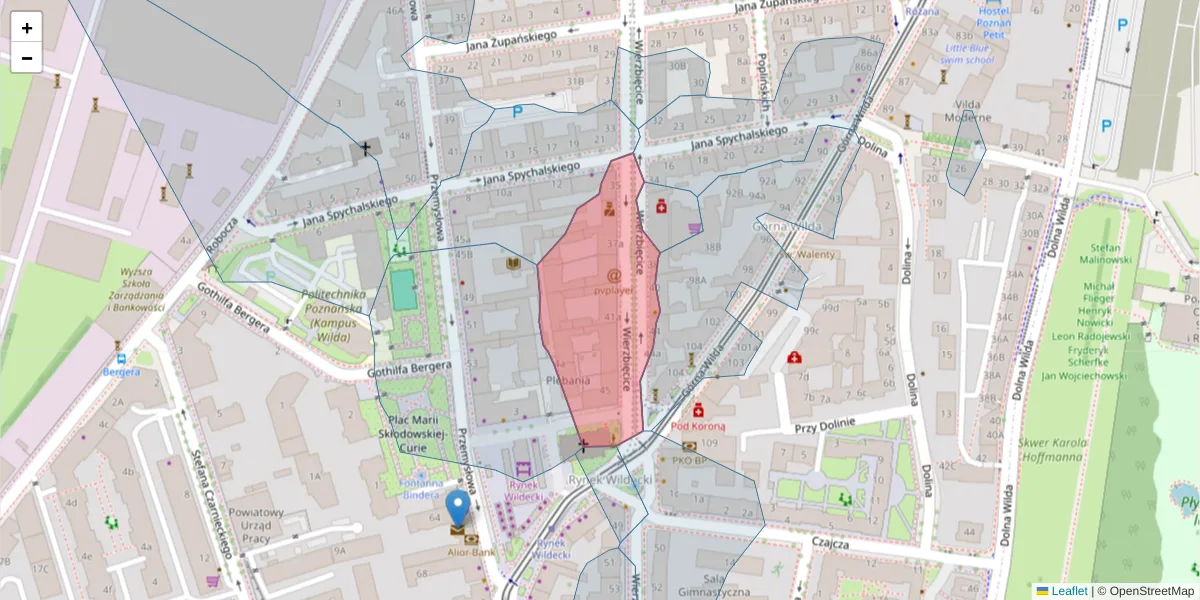 Szczegółowa mapa kodu pocztowego 61-558 z granicami, sąsiednimi kodami pocztowymi i urzędami pocztowymi