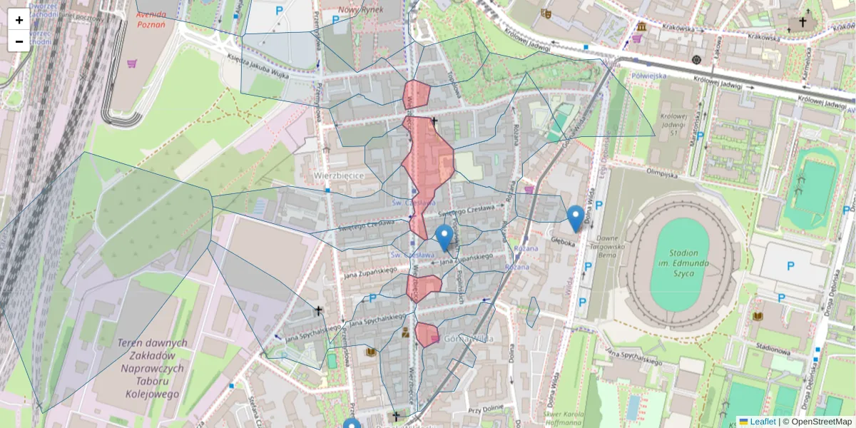 Szczegółowa mapa kodu pocztowego 61-568 z granicami, sąsiednimi kodami pocztowymi i urzędami pocztowymi