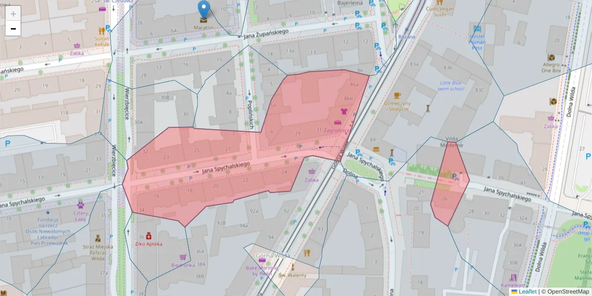 Szczegółowa mapa kodu pocztowego 61-571 z granicami, sąsiednimi kodami pocztowymi i urzędami pocztowymi