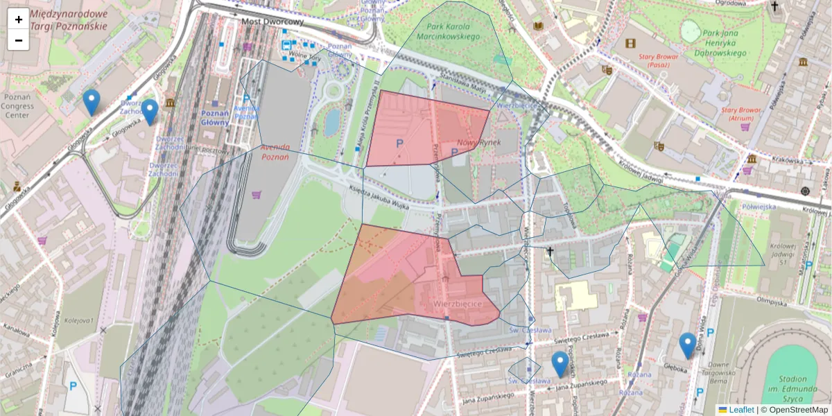 Szczegółowa mapa kodu pocztowego 61-579 z granicami, sąsiednimi kodami pocztowymi i urzędami pocztowymi